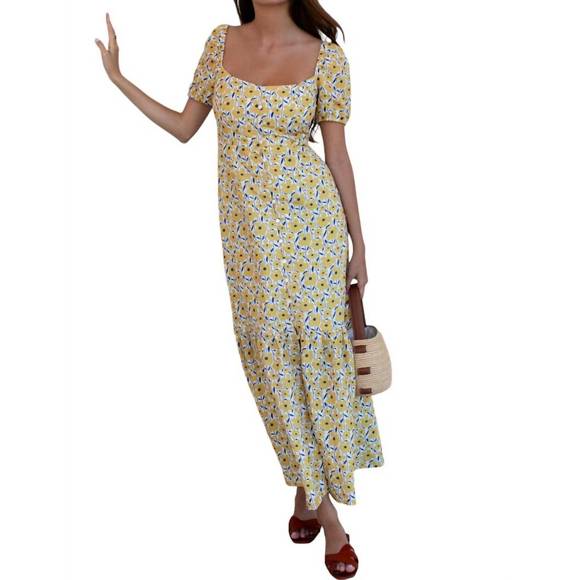 NEW EMERSON FRY luie maxi dress in sharon's flower gold - Picture 3 of 4